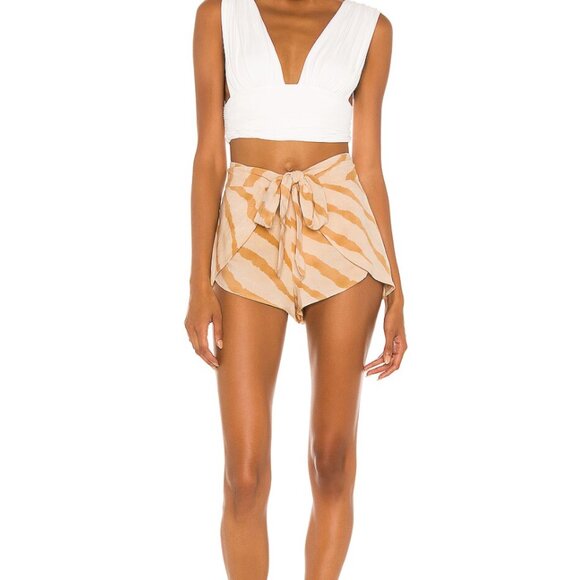 NWT Indah Palm Printed "Golden Zebra" Tie Front Wrap Shorts Size Small MSRP $106 - Picture 1 of 10